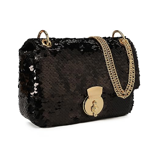 VNFIOEI Clutch Damen Glitzer Pailletten Abendtasche Umhängetasche Elegante Paillettenbesetzt Schulter Crossbody Bag Kette Tasche für Hochzeit Date Night Abendparty Party Bankett(SCHWARZ) von VNFIOEI