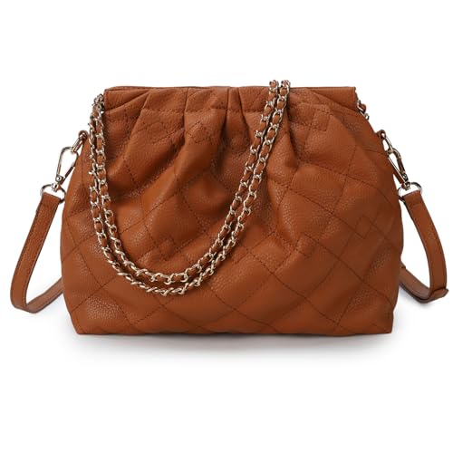 VNFIOEI Handtasche Damen PU-Leder Umhängetasche Groß Schultertasche Quilling Diamantmuster tasche Kettentasche Taschen mit Verstellbare Schultergurte Hobo Crossbody Bag(Braun) von VNFIOEI