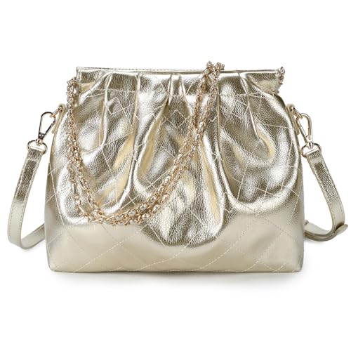 VNFIOEI Handtasche Damen PU-Leder Umhängetasche Groß Schultertasche Quilling Diamantmuster tasche Kettentasche Taschen mit Verstellbare Schultergurte Hobo Crossbody Bag(Gold) von VNFIOEI