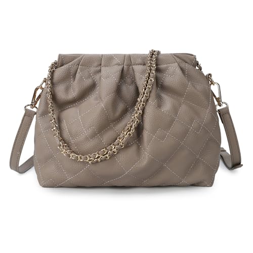 VNFIOEI Handtasche Damen PU-Leder Umhängetasche Groß Schultertasche Quilling Diamantmuster tasche Kettentasche Taschen mit Verstellbare Schultergurte Hobo Crossbody Bag(Schlamm) von VNFIOEI