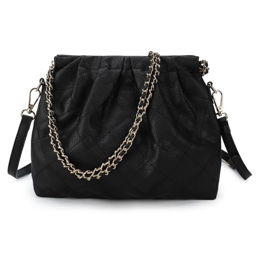 VNFIOEI Handtasche Damen PU-Leder Umhängetasche Groß Schultertasche Quilling Diamantmuster tasche Kettentasche Taschen mit Verstellbare Schultergurte Hobo Crossbody Bag(Schwarz) von VNFIOEI
