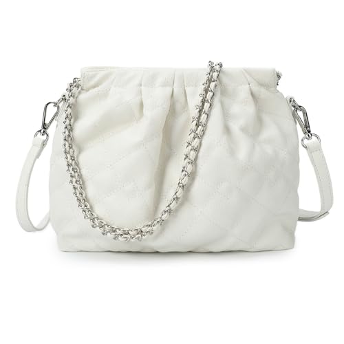 VNFIOEI Handtasche Damen PU-Leder Umhängetasche Groß Schultertasche Quilling Diamantmuster tasche Kettentasche Taschen mit Verstellbare Schultergurte Hobo Crossbody Bag(Weiß) von VNFIOEI