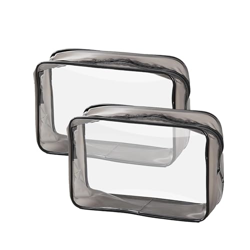 2 transparente Reise-Kulturbeutel, transparenter Kulturbeutel, tragbarer, wasserdichter Kulturbeutel, durchsichtig, Reisezubehör für Damen und Herren, Reisen und Urlaub, Schwarz von VNIDJGB