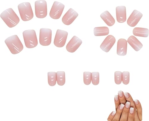 24 Stück Rosa Weiß Farbverlauf Kurz Press On Nails French Tip Design Elegant Gradient Ombre Stick On Nails Pink White Square Ombre Short French Falsche Nägel für Frauen und Mädchen Nail Art 24 Stück Rosa Weiß Farbverlauf Kurz Press On Nails French Tip Design Elegant Gradient Ombre Stick On Nails Pink White Square Ombre Short French Falsche Nägel für Frauen und Mädchen Nail Art von VNIDJGB