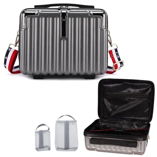 VNIMTI Kosmetikkoffer mit Handgriff, Kosmetiktasche zu Damen, Wasserdicht Schminkkoffer Beautycase mit Schultergurt, Tragbar Handgepäck, Grau von VNIMTI