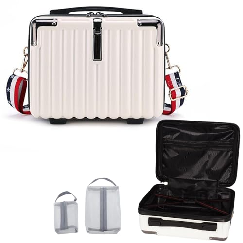 VNIMTI Kosmetikkoffer mit Handgriff, Kosmetiktasche zu Damen, Wasserdicht Schminkkoffer Beautycase mit Schultergurt, Tragbar Handgepäck, Weiß von VNIMTI