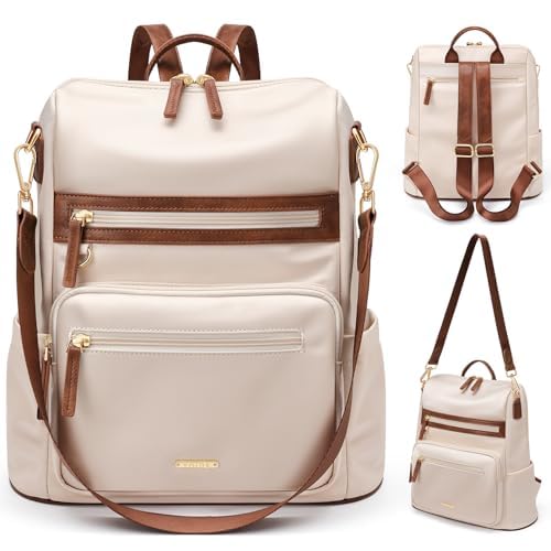 VNINE Rucksack Damen Klein， Kleiner Rucksäcke Damen Cityrucksack Mini Rucksacktasche Elegant Handtasche Schultertasche, Wasserdicht Laptop Tagesrucksack 14 Zoll，Beige von VNINE