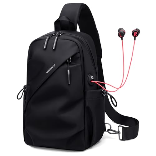 VNINE Sling Bag Umhängetasche Brusttasche Schultertasche Herren Damen mit Kopfhöreranschluss, leichte Wasserdicht Crossbody Bag für Wandern Wandern Radfahren Reisen Radfahren von VNINE