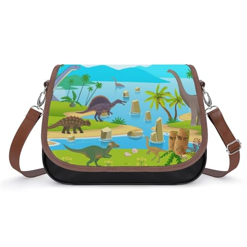Umhängetasche Damen Cartoon-Dinosaurier Schultertasche Crossbody Tasche Handytasche Geldbörsen 31x22x11cm von VNJVPWLQW