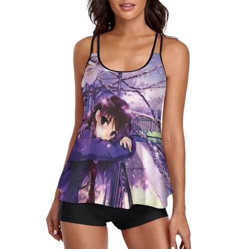 VNJVPWLQW Anime Mädchen Damen Zweiteilig Badeanzug Tankini Bademoden Bauchweg Beachwear Mit Hotpants von VNJVPWLQW