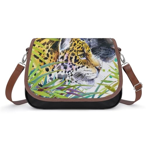 VNJVPWLQW Umhängetasche Damen Aquarell-Leopard Schultertasche Crossbody Tasche Handytasche Geldbörsen 31x22x11cm von VNJVPWLQW