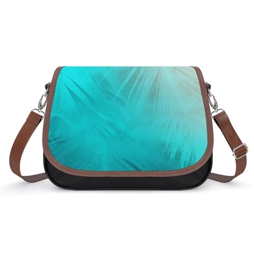 VNJVPWLQW Umhängetasche Damen Blaue Feder Schultertasche Crossbody Tasche Handytasche Geldbörsen 31x22x11cm von VNJVPWLQW