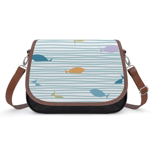 VNJVPWLQW Umhängetasche Damen Blaue Fischstreifen Schultertasche Crossbody Tasche Handytasche Geldbörsen 31x22x11cm von VNJVPWLQW