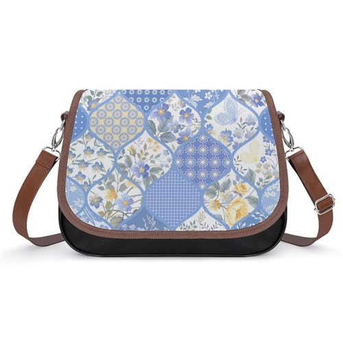 VNJVPWLQW Umhängetasche Damen Blumen Blau Schultertasche Crossbody Tasche Handytasche Geldbörsen 31x22x11cm von VNJVPWLQW