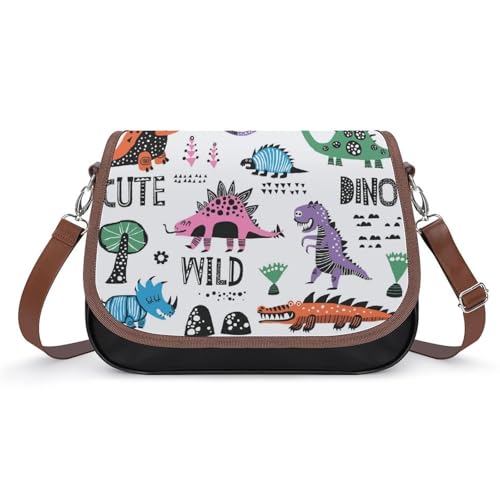 VNJVPWLQW Umhängetasche Damen Grün Rosa Dinosaurier Schultertasche Crossbody Tasche Handytasche Geldbörsen 31x22x11cm von VNJVPWLQW