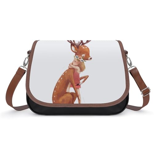 VNJVPWLQW Umhängetasche Damen Hübsches Mädchen Reh Schultertasche Crossbody Tasche Handytasche Geldbörsen 31x22x11cm von VNJVPWLQW
