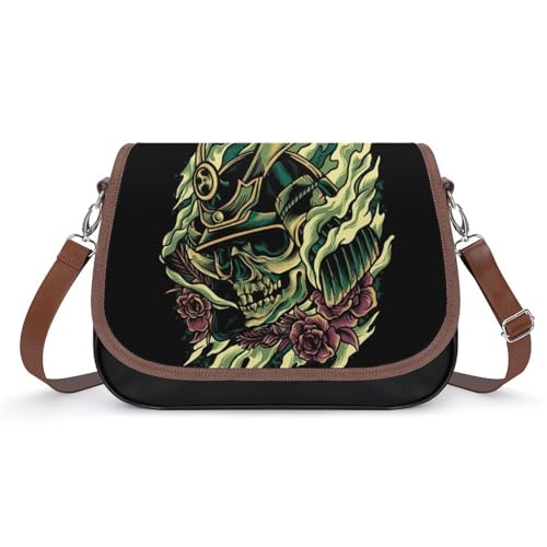 VNJVPWLQW Umhängetasche Damen Japanischer Samurai-Totenkopf Schultertasche Crossbody Tasche Handytasche Geldbörsen 31x22x11cm von VNJVPWLQW