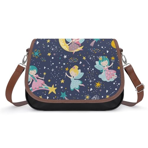 VNJVPWLQW Umhängetasche Damen Mädchen Stern Mond Schultertasche Crossbody Tasche Handytasche Geldbörsen 31x22x11cm von VNJVPWLQW