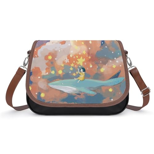 VNJVPWLQW Umhängetasche Damen Mädchen-Stern-Wal Schultertasche Crossbody Tasche Handytasche Geldbörsen 31x22x11cm von VNJVPWLQW