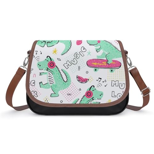 VNJVPWLQW Umhängetasche Damen Musik-Dinosaurier Schultertasche Crossbody Tasche Handytasche Geldbörsen 31x22x11cm von VNJVPWLQW