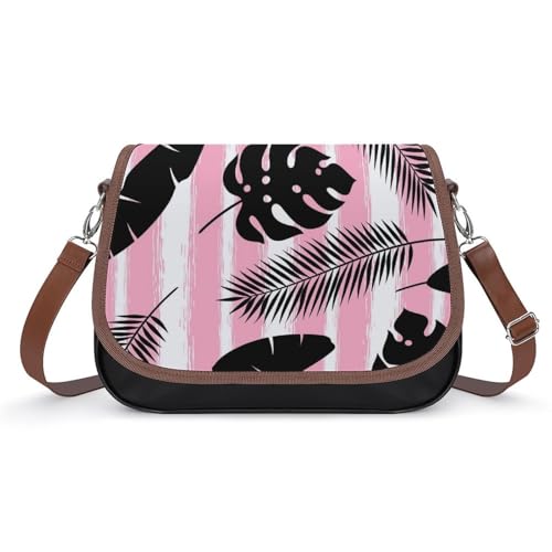 VNJVPWLQW Umhängetasche Damen Rosa Streifenblatt Schultertasche Crossbody Tasche Handytasche Geldbörsen 31x22x11cm von VNJVPWLQW