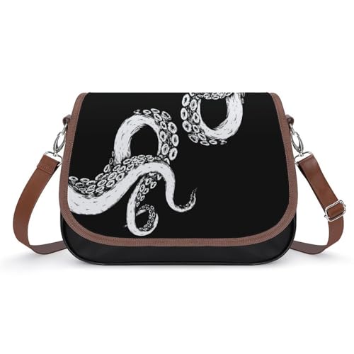 VNJVPWLQW Umhängetasche Damen Schwarz-Weißer Oktopus Schultertasche Crossbody Tasche Handytasche Geldbörsen 31x22x11cm von VNJVPWLQW