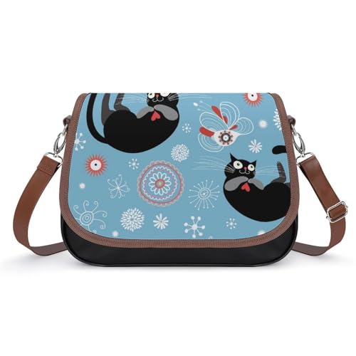 VNJVPWLQW Umhängetasche Damen Schwarze Katze Schultertasche Crossbody Tasche Handytasche Geldbörsen 31x22x11cm von VNJVPWLQW