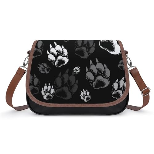 VNJVPWLQW Umhängetasche Damen Schwarzer Bärenpfote Schultertasche Crossbody Tasche Handytasche Geldbörsen 31x22x11cm von VNJVPWLQW