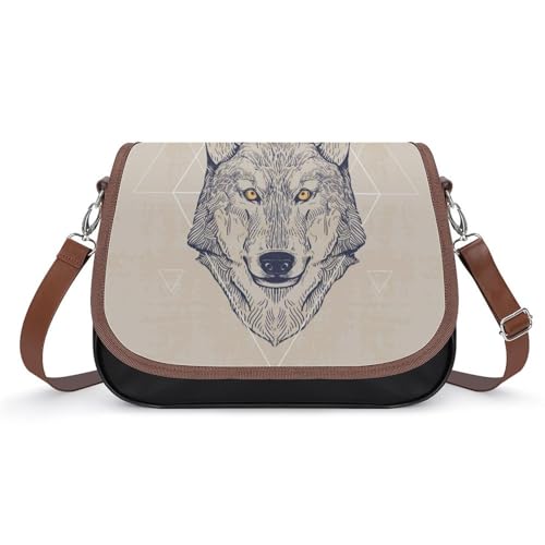 VNJVPWLQW Umhängetasche Damen Wolfsgemälde Schultertasche Crossbody Tasche Handytasche Geldbörsen 31x22x11cm von VNJVPWLQW