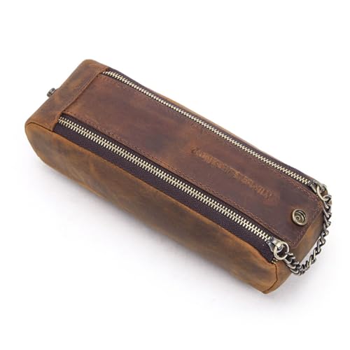 VNLCPX Federtasche Leder Braun, Federmäppchen aus Echtem Büffelleder mit Robustem Metallreißverschluss, Federmappe Leder Vintage für Schule Arbeit und Büro von VNLCPX