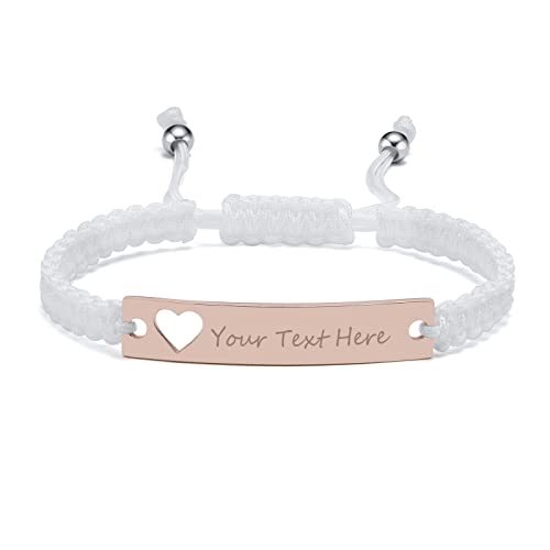 Armband Damen mit Gravur Geflochten Freundschaft:VNOX 1pcs Einstellbar Weiß Handgefertigtes Personalisierte Brautjungfer Partner Schwestern Seilarmband|Paar Armbänder von VNOX
