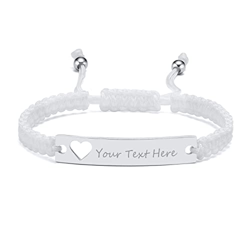 Armband Damen mit Gravur Geflochten Freundschaft:VNOX 1pcs Einstellbar Weiß Handgefertigtes Personalisierte Brautjungfer Schwestern Partner Seilarmband|Paar Armbänder von VNOX