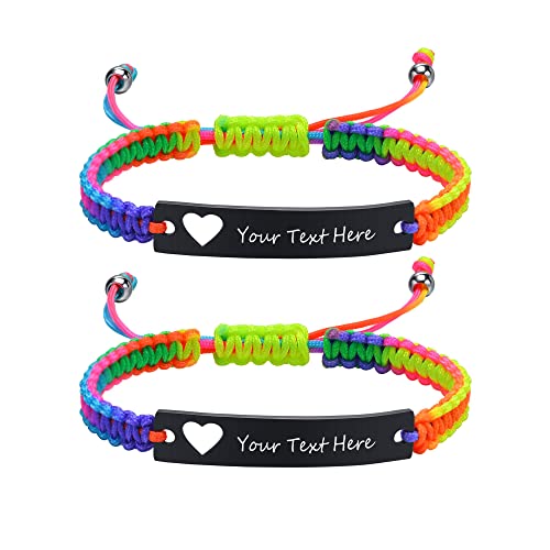 Armband Damen mit Gravur Geflochten Freundschaft:VNOX 2pcs Einstellbar Bunt Handgefertigtes Personalisierte Brautjungfer Partner Schwestern Seilarmband|Paar Armbänder von VNOX