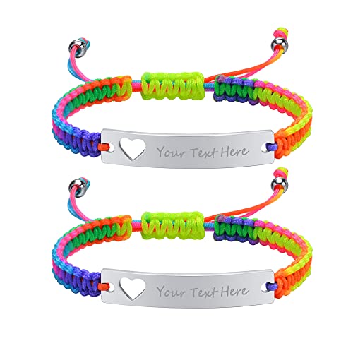 Armband Damen mit Gravur Geflochten Freundschaft:VNOX 2pcs Einstellbar Bunt Handgefertigtes Personalisierte Brautjungfer Schwestern Partner Seilarmband|Paar Armbänder von VNOX