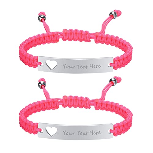 Armband Damen mit Gravur Geflochten Freundschaft:VNOX 2pcs Einstellbar Rosa Handgefertigtes Personalisierte Brautjungfer Partner Schwestern Seilarmband|Paar Armbänder von VNOX