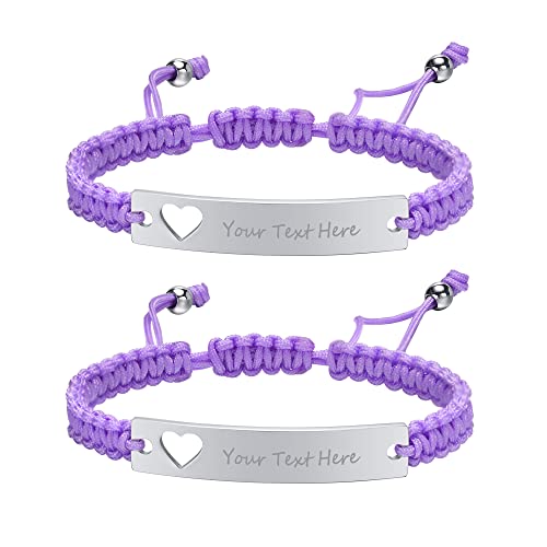 Armband Damen mit Gravur Geflochten Freundschaft:VNOX 2pcs Einstellbar Violett Handgefertigtes Personalisierte Brautjungfer Partner Schwestern Seilarmband|Paar Armbänder von VNOX