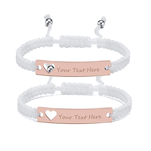 Armband Damen mit Gravur Geflochten Freundschaft:VNOX 2pcs Einstellbar Weiß Handgefertigtes Personalisierte Brautjungfer Partner Schwestern Seilarmband|Paar Armbänder von VNOX