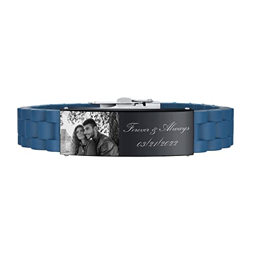 Armband für Männer:VNOX Personalisiertes Graviertes Personalisiertes Foto & Text Männer-ID-Armband für Papa Ehemann Armbänder Größenverstellbares Silikonarmband für Männer Geburtstagsgeschenk. von VNOX