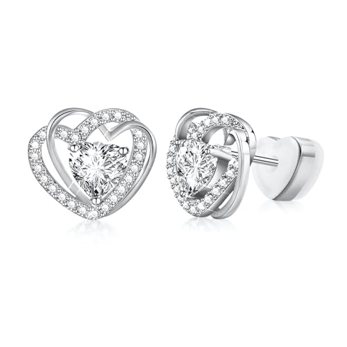 Ohrringe Silber 925 Ohrstecker : Silber Ohrringe Damen 925 Herz Zirkonia Damen Schmuck Klein Stecker Mädchen Studs für Piercings Frauen Damenohrringe von VNOX