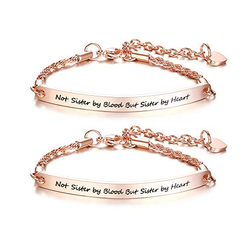 VNOX 2 Stück BFF Freundschaft Schwester Inspirierende Zitat Bar Armband Gravierte Edelstahl Link ID Kette für Frauen Mädchen,Weihnachten/Geburtstagsgeschenk,Länge Einstellbar von VNOX