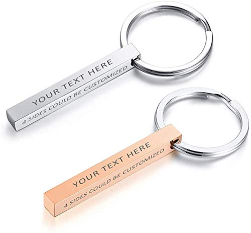 VNOX Personalisierte Kundenspezifische Paare BFF Brüder Schwestern Familie Partner Schlüsselanhänger 4Seiten Name 3D Vertikale Quader Bar Schlüsselanhänger Gepäck/Tasche Zubehör,Kostenlose Gravur von VNOX