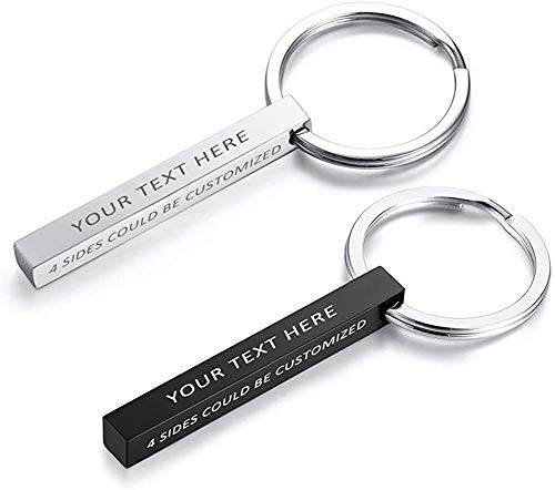 VNOX Personalisierte Kundenspezifische Paare BFF Brüder Schwestern Familie Partner Schlüsselanhänger 4Seiten Name 3D Vertikale Quader Bar Schlüsselanhänger Gepäck/Tasche Zubehör,Kostenlose Gravur von VNOX