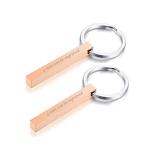 VNOX Personalisierte Kundenspezifische Paare BFF Brüder Schwestern Familie Partner Schlüsselanhänger 4Seiten Name 3D Vertikale Quader Bar Schlüsselanhänger Gepäck/Tasche Zubehör,Kostenlose Gravur von VNOX