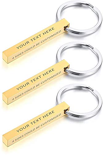 VNOX 3Stk Personalisierte Paare BFF Brüder Schwestern Familie Partner Schlüsselanhänger 4Seiten Name 3D Vertikale Quader Bar Schlüsselanhänger Gepäck/Tasche Zubehör,Kostenlose Gravur von VNOX