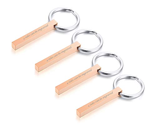 VNOX 4Stk Personalisierte Kundenspezifische Paare BFF Brüder Schwestern Familie Partner Schlüsselanhänger 4Seiten Name 3D Vertikale Quader Bar Schlüsselanhänger Gepäck/Tasche Zubehör,Kostenlose Gravur von VNOX