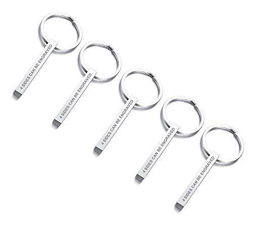 VNOX 5Stk Personalisierte Angepasst Edelstahl 4-seitig Name 3D Vertical Cuboid Bar Schlüsselanhänger Schlüsselanhänger,Kostenlose Gravur von VNOX