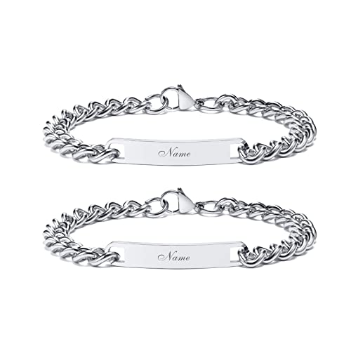 VNOX Personalisierte Gravur Paar Armbänder Personalisierbaren Armbänd Familie Armbänder|Partnerarmband für Paare|Pärchen Armband (2 Stück-Silber-7mm-22.5cm) von VNOX