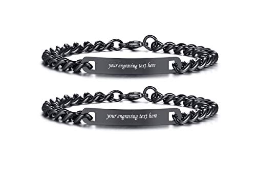 VNOX Personalisierte Gravur Paar Armbänder Personalisierbaren Armbänd Familie Armbänder|Partnerarmband für Paare|Pärchen Armband (2 Stück-schwarz-7 mm-22,5 cm) von VNOX