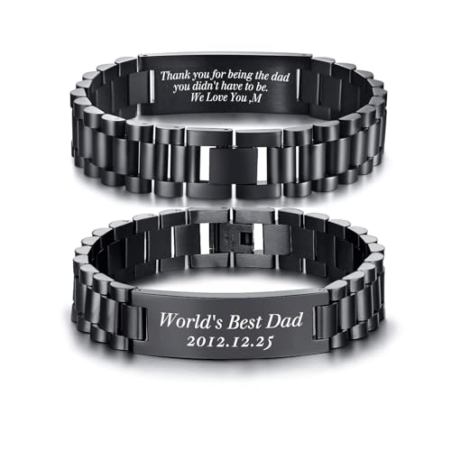 VNOX Armband Herren Gravur Geschenk : Personalisiertes Armband Schwarz Text für Papa Männer Ehemann Frau, Geschenk für ihn Armbänder mit Gravur, Edelstahl Gliederarmband Vatertag Geburtstag von VNOX