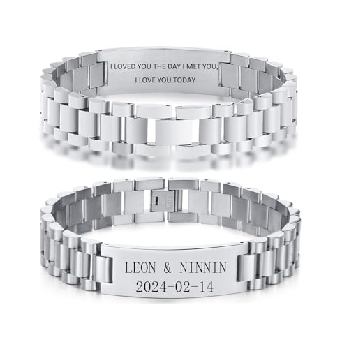 VNOX Armband Herren Gravur Geschenk : Personalisiertes Armband Silber Text für Papa Männer Ehemann Frau, Geschenk für ihn Armbänder mit Gravur, Edelstahl Gliederarmband Vatertag Geburtstag von VNOX